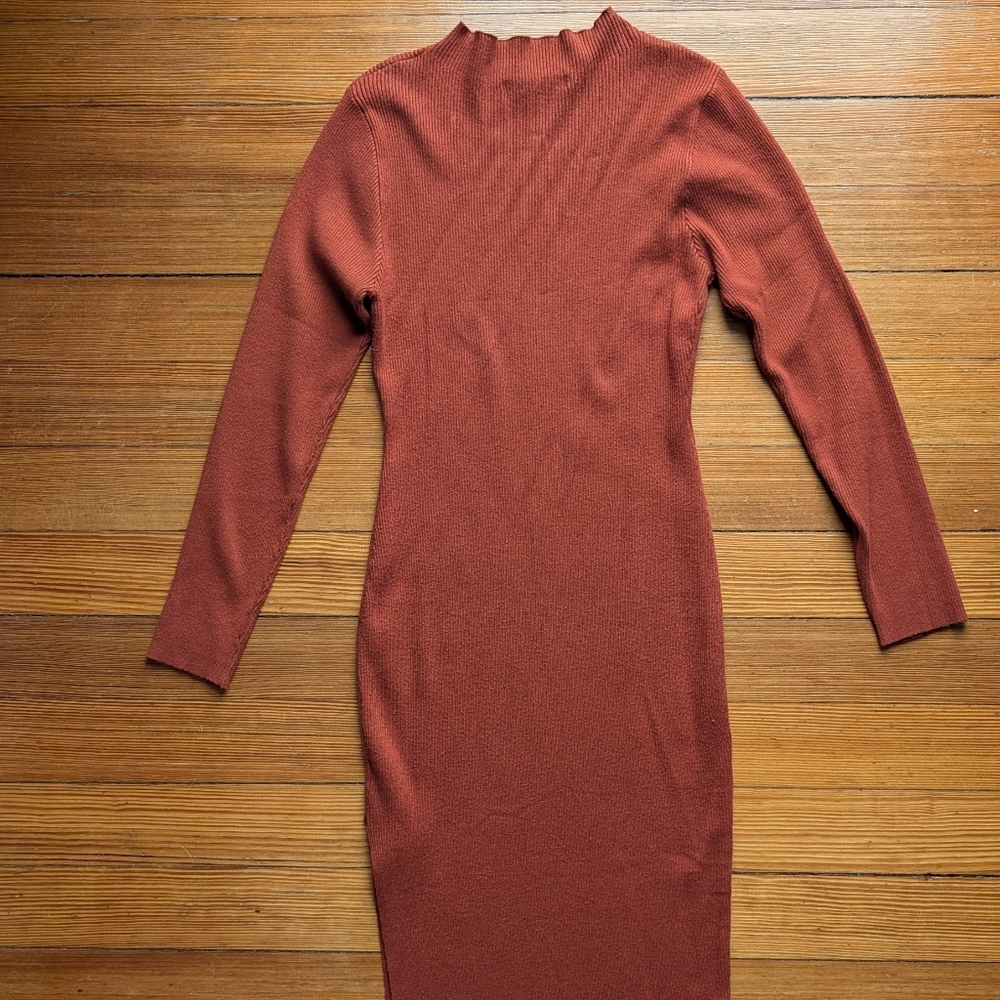 Orange Ribbed Knit Dress - Picture 9 of 10